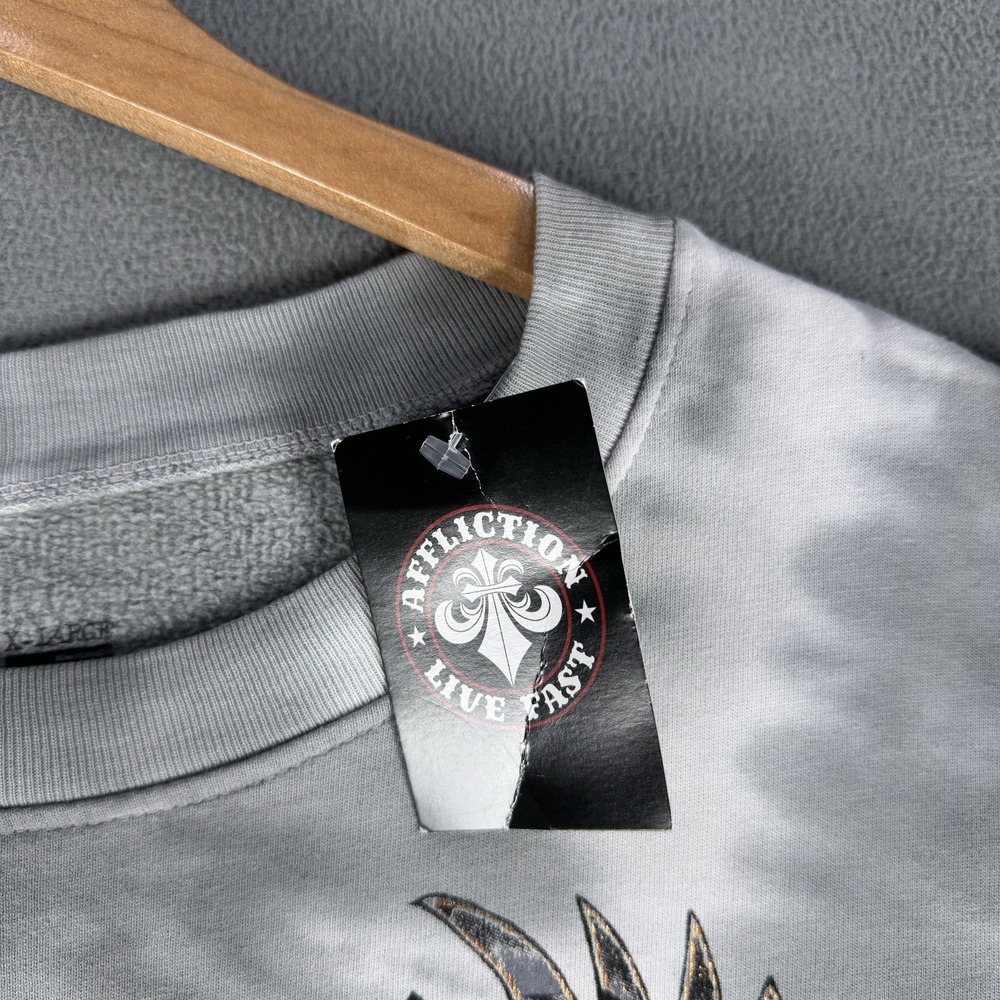 Affliction Sweatshirt Womens XL Grey White Tie Dye Rebel Rose Fleece Wings New - Picture 5 of 7
